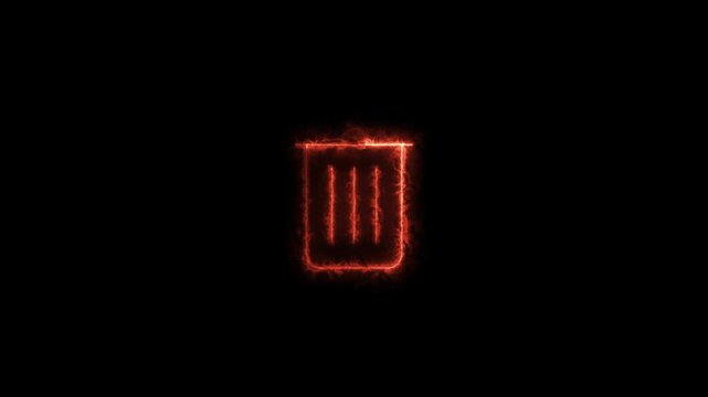Fiery trash can icon loop animation on black background