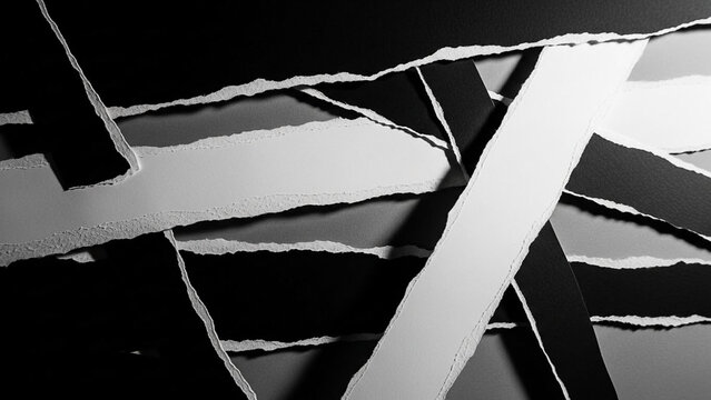Abstract Torn Paper Background with Shadows in Monochrome