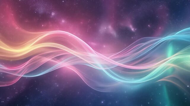 Dynamic Flow of Colorful Light Waves in Abstract Cosmic Space, Digital Illustration with Vibrant Energy and Motion
