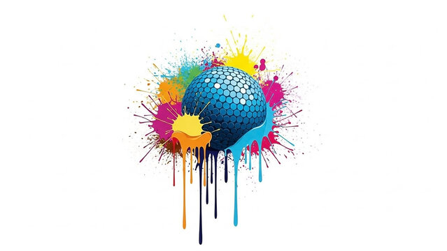 Abstract Sphere Splattered with Vibrant Paint Splashes