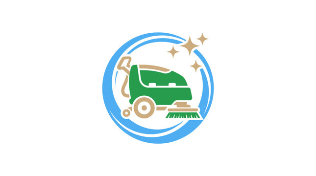 Green cleaning service logo with vacuum.