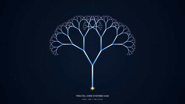 Digital fractal tree growth animation representing data network expansion