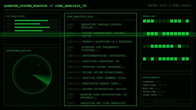 Quantum System Monitor Core Analysis Dashboard Animation.