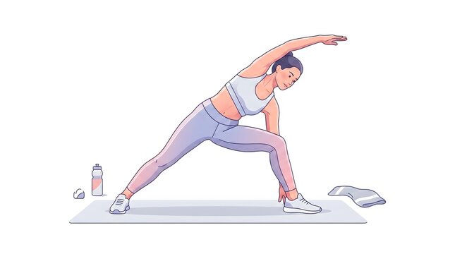 Woman Stretching During Home Workout &ndash; Fitness and Flexibility Illustration.