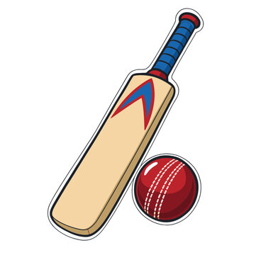 Cartoon Cricket Bat and Ball Sticker