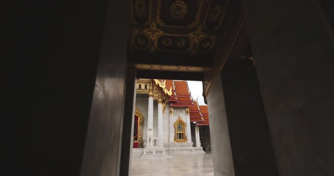 Wat Benchamabophit Marble floor Temple typifies the impressive and orderly traditional Thai architecture. Bangkok Thailand