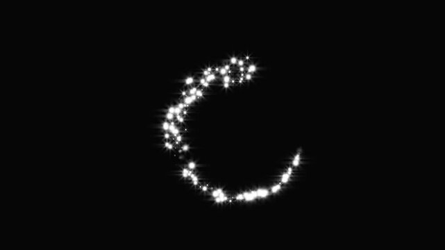 Glittering star sparkle trail, white glowing fairy dust, silver shimmer particles, luxury abstract light animation, black background, seamless loop, premium quality 4k circle glitter animation
