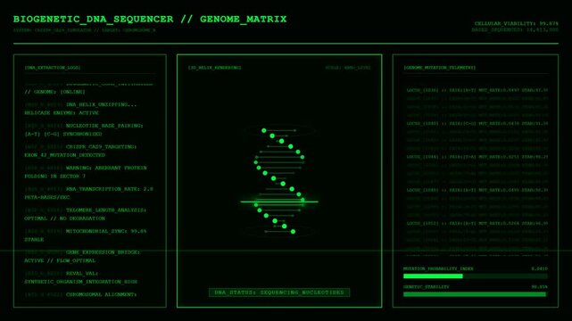 Biogenetic DNA Sequencer Genome Matrix Helix Animation.