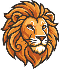 Obraz premium Majestic lion head mascot vector, powerful golden lion face with thick mane, royal feline predator logo for sports team or corporate branding