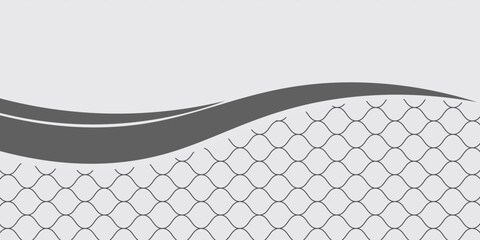 Abstract minimalist background with black wavy swoosh lines and fish scale pattern on light grey background. © Haikal
