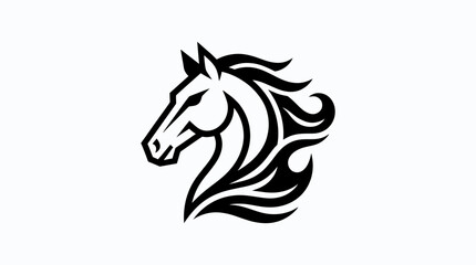 Black horse head profile with flowing tribal mane. © joko