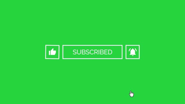 Animated YouTube Subscribe Button for Video Overlay. Like Subscribe Bell Notification Button, subscribe to channel. Green Screen