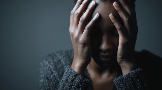 Person Holding Head in Dim Light Contemplative Emotional Portrait Photography