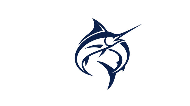 Blue marlin fish circular logo illustration.