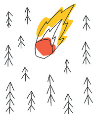 Meteor Approaching Earth Minimal Vector Illustration, Not AI © missbobbit