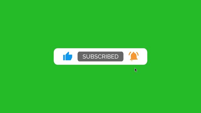 Animated YouTube Subscribe Button for Video Overlay. Like Subscribe Bell Notification Button, subscribe to channel. Green Screen