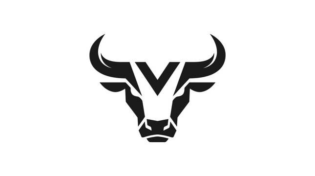 Bull head silhouette with letter V integration