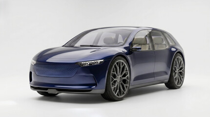Fototapeta premium Modern dark blue electric car concept isolated on white background, 3d rendering
