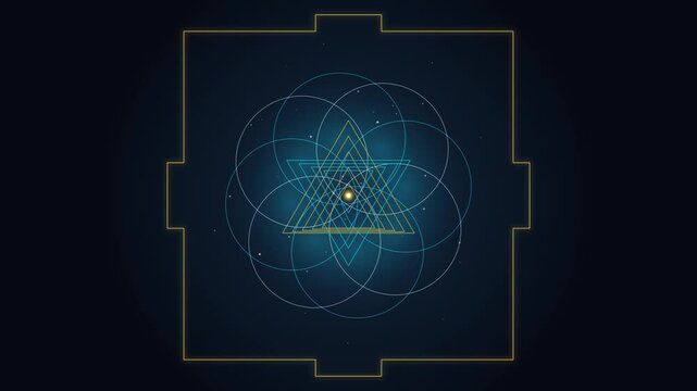 Glowing Sacred Geometry Animation With Rotating Triangles And Circles