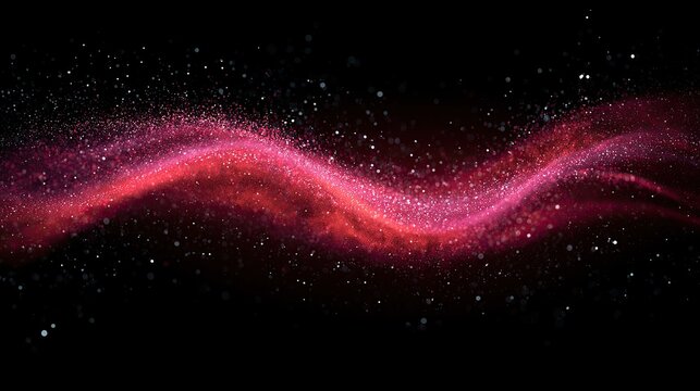 Glowing pink and red particulate wave flows across a dark, starry expanse