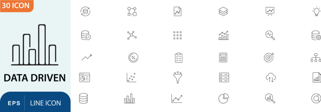 Data driven analytics icon set business intelligence reporting graphics