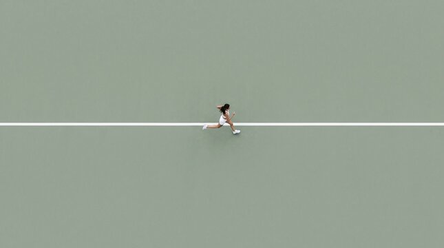 Tennis Player Running on Court During Match