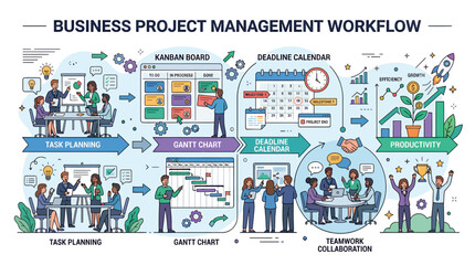 Fototapeta premium Business Project Management Workflow Process.