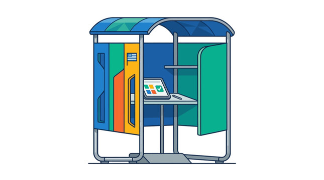 Modern voting booth with digital interface for election process