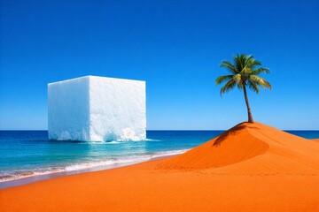 Naklejka premium Cube de glace flottant sur l'océan, aur le rivage d'une ile