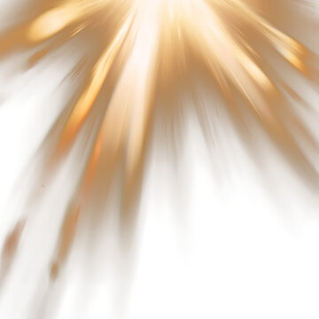 Golden light rays bursting from bright source on black background, warm sunbeam overlay effect for design