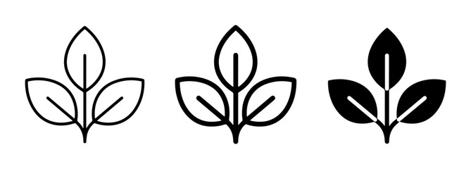 Obraz premium Leaf Icons Set, Simple Plant Graphics, Organic Growth Symbols, Nature Vector Art, Minimalist Botanical Elements