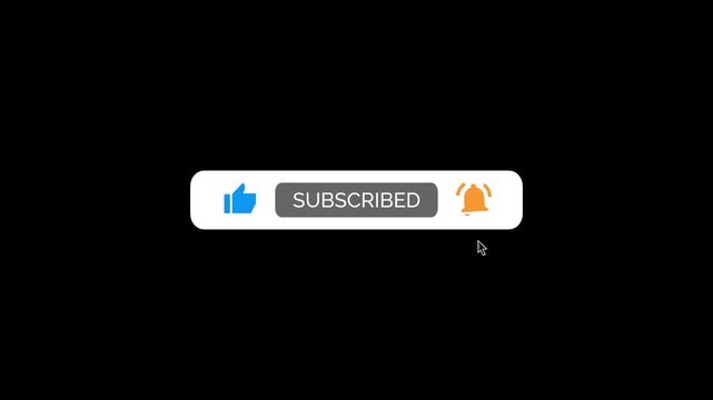 Animated YouTube Subscribe Button for Video Overlay. Like Subscribe Bell Notification Button, subscribe to channel. transparent Screen