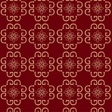 A rich red seamless design with a rich gold Chinese floral pattern.