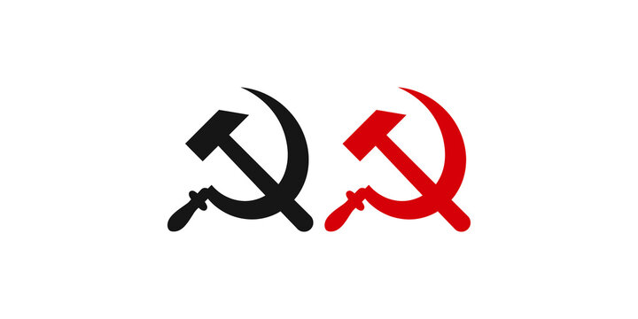Hammer and sickle symbols in gray and red on transparent background