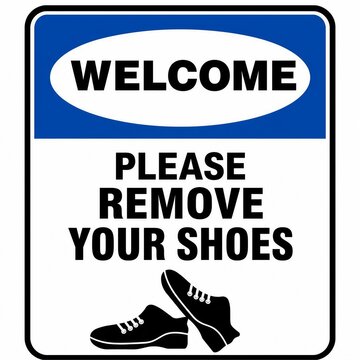 Welcome sign asking to remove shoes with sneaker icon