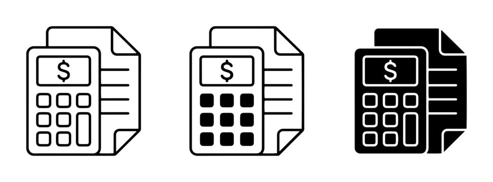 Calculator and Document Icons: Financial Calculation, Budgeting, and Accounting Symbols