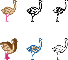 Obraz premium ostrich bird color icon vector. ostrich multistyle bird sign. isolated symbol illustration