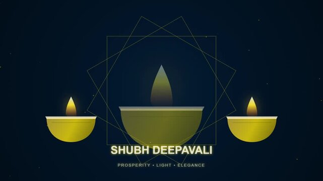 Shubh Deepavali Greeting Card with Glowing Oil Lamps for Diwali Festival