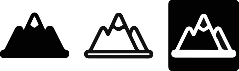 Mountain icon set three minimalist designs for outdoor adventure and geographic representation © JELY