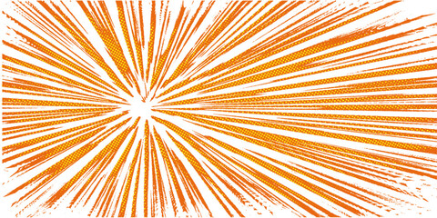 Fototapeta premium Abstract grunge comic sunburst explosion background with halftone rays retro pop art vector illustration.