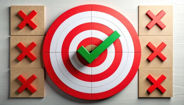 Target with Check Mark and Crosses - Success and Failure Concept.