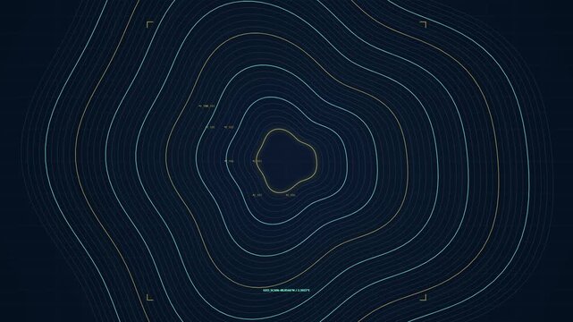 Abstract Digital Topographic Map HUD Display with Moving Coordinates
