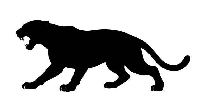 Panther Silhouette Against A White Background Side View