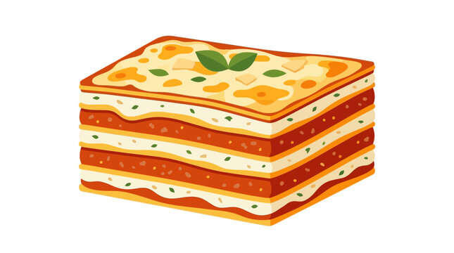 Italian layered lasagna with meat sauce cheese and basil vector illustration isolated on white background
