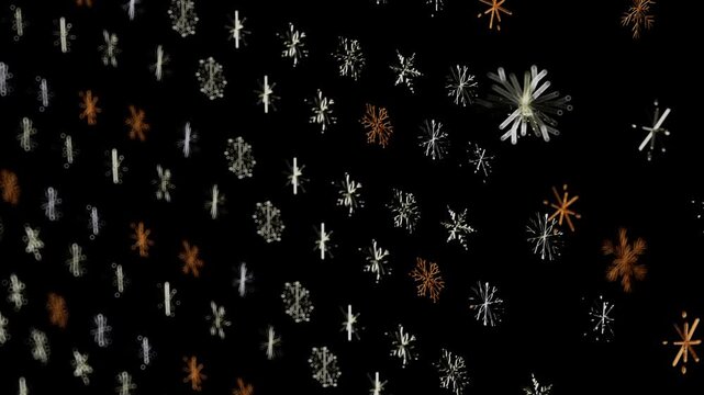 Delicate frosty snowflakes drifting down on a clean white background	