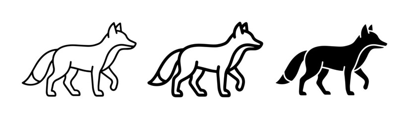 Fototapeta premium Fox Icons, Minimalist Fox Silhouettes, Outline Fox Graphics, Set of Three Fox Illustrations, Animal Vector Art