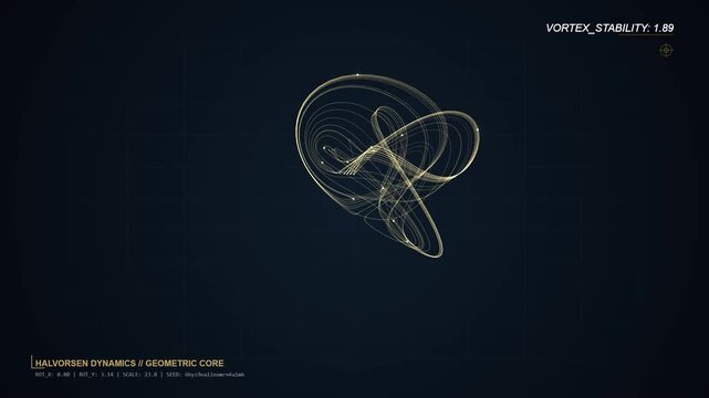 Abstract Golden Geometric Chaos Attractor Rotating on Dark Grid Background