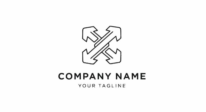 a black and white logo with arrows.