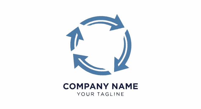 a blue logo with arrows on white background.
