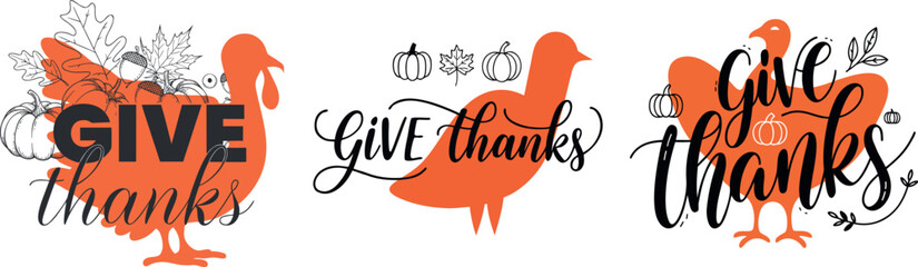 Thanksgiving Turkey Typography Set on Transparent Background © Tarek